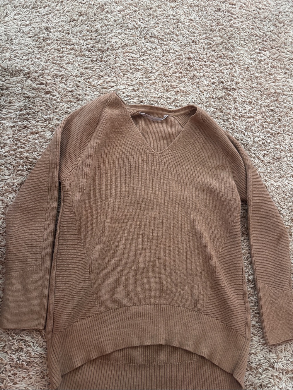 Athleta Tan Ribbed V-Neck Sweater Top